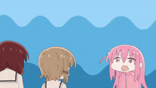 a girl with pink hair says i forgot in front of a blue background