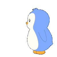 a blue and white penguin is holding an orange coin with an ethereum symbol on it