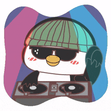 cute penguin dj disco partying