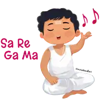 a cartoon drawing of a boy singing the song sa re ga ma