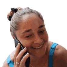 phone call marine leleu talking to someone on phone happy while in call