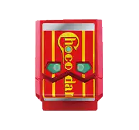 a red robot with the word choco on it 's chest