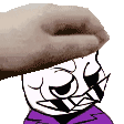 a hand is putting a donut on a cartoon character .