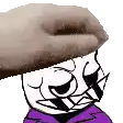 a hand is putting a donut on a cartoon character .