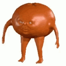 a tomato with a face , arms and legs is standing on a white background .