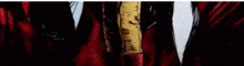 a close up of a person 's face in a cartoon with a red and black background .