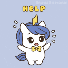 a cartoon of a unicorn with the word help written above it