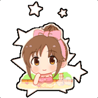a cartoon of a girl with a pink bow on her head