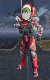 a man in a santa suit is holding a sword
