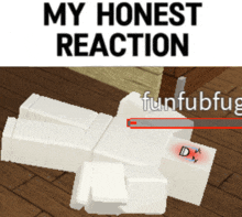 a cartoon character laying on the floor with the words " my honest reaction " on top