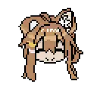 a pixel art of a girl holding a bunch of hearts in her hair