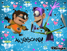 a blue background with two cartoon characters and the words awesome