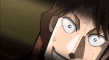 a close up of a cartoon character 's face with a surprised expression
