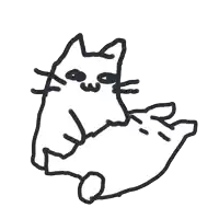 a black and white drawing of a cat with a w on its face