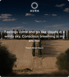 a quote from thich nhat hanh about feelings come and go like clouds in a windy sky