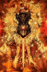 a painting of a woman with a sword and a crown on her head
