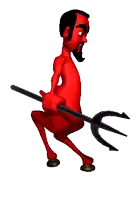 a cartoon devil is holding a black trident