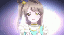 a girl with a ponytail and earrings is smiling