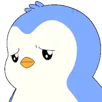 a penguin with a sad look on its face