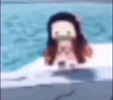 a blurry picture of a girl sitting in a pool of water .