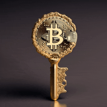 a gold key with the letter b in the middle