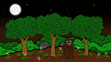a cartoon drawing of a bear in a forest