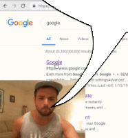 a man in a baseball cap is looking at a google page