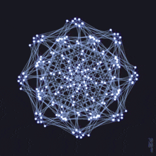 a circular pattern of lines and dots on a dark blue background