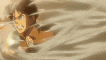 a man in a brown jacket is flying through the air with smoke coming out of his mouth .