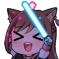 a cartoon cat girl is holding a light saber with a heart on it .