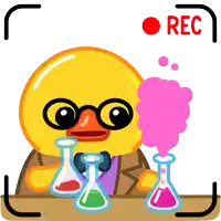 a cartoon of a duck wearing glasses is being recorded with a rec button