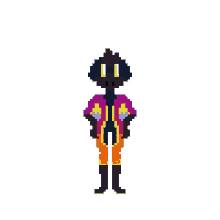 a pixel art drawing of a person wearing a colorful jacket .