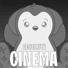 a black and white poster of a penguin with the words absolute cinema below it