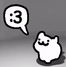 a black and white drawing of a cat with a speech bubble that says `` 3 '' .