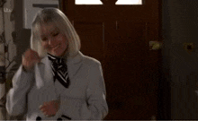 Sharon Giggles But Then Turns Around And Frowns Coronation Street GIF - Sharon Giggles But Then Turns Around And Frowns Coronation Street Corrie GIFs