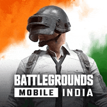 a man wearing a helmet and tie is standing in front of a flag for battlegrounds mobile india .