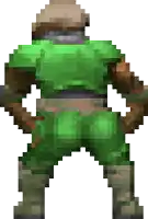 a pixel art of a man wearing a green shirt and hat