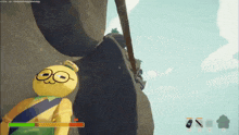 a screenshot of a video game shows a yellow character with glasses on