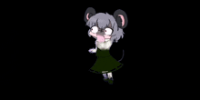 a cartoon of a girl dressed as a mouse making a funny face .