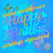 a purple background with the words bonne anniversare happy birthday