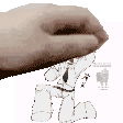 a hand is reaching out towards a drawing of a person .