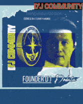 a poster for dj community shows a man and a flag