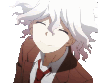a cartoon character with white hair and a red tie is smiling