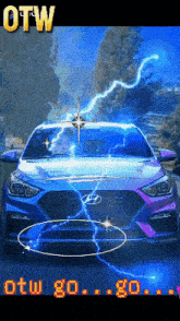 a blue and purple car with lightning coming out of it