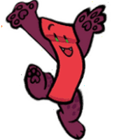 a cartoon drawing of a person in a red shirt and purple pants