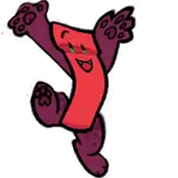 a cartoon drawing of a person in a red shirt and purple pants