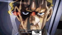 a cartoon of a man with the words deadly queen has already touched the false