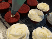 Red Velvet Flower Cupcakes GIF - Red Velvet Red Velvet Cupcakes Cream Cheese Frosting GIFs