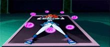 a cartoon of a girl laying on a bed with pink circles around her including one that says g