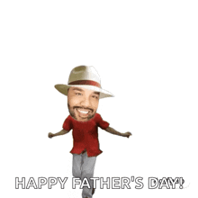 a happy father 's day greeting card with a man in a hat dancing